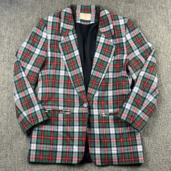 Pendleton Pants - VTG Pendleton Womens 8 Wool Blazer Jacket Red Green Plaid Christmas Holiday